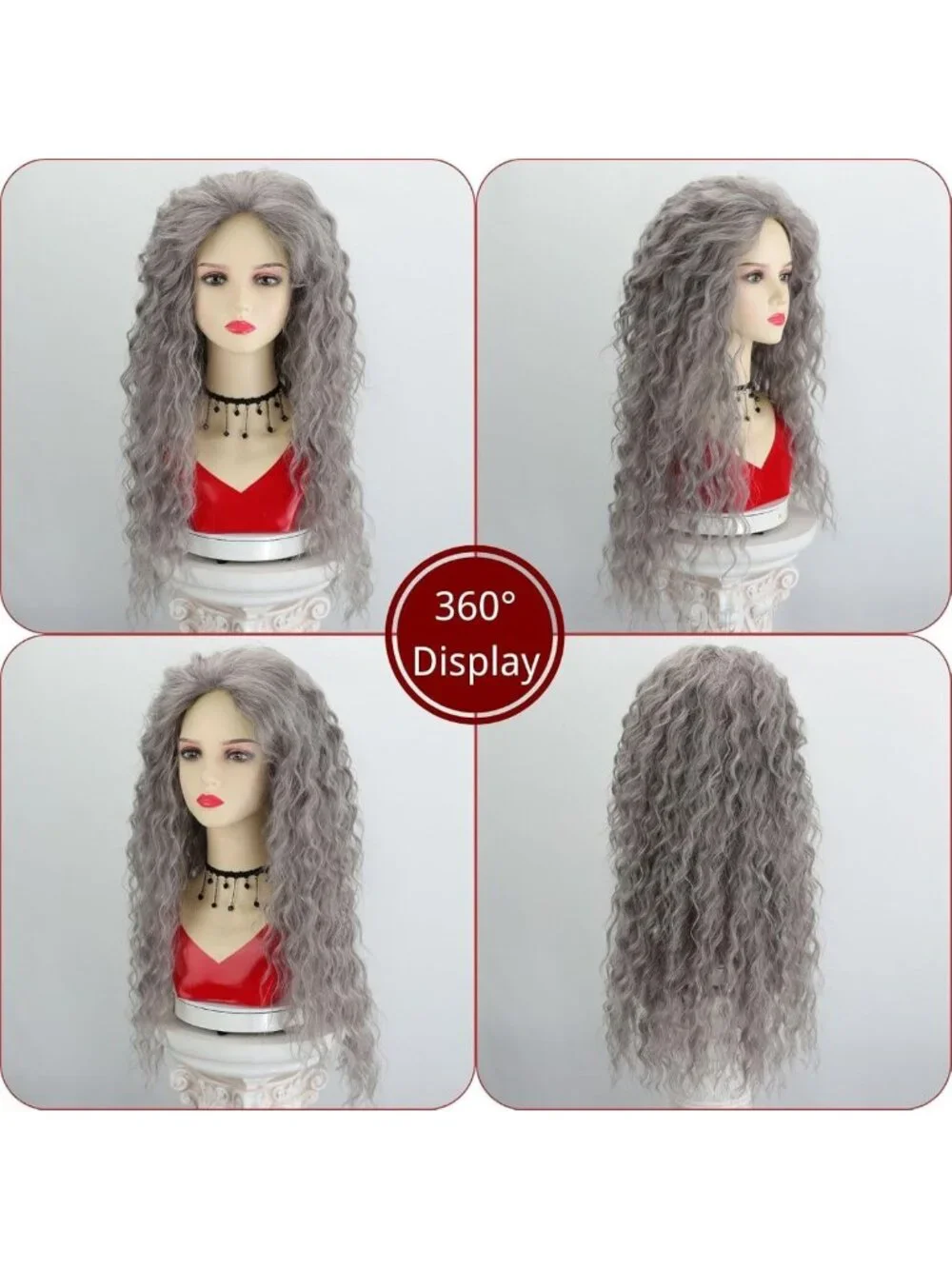 Long Curly Dark Grey Silver Synthetic Wig for Women - Natural Look, Stylish Hair